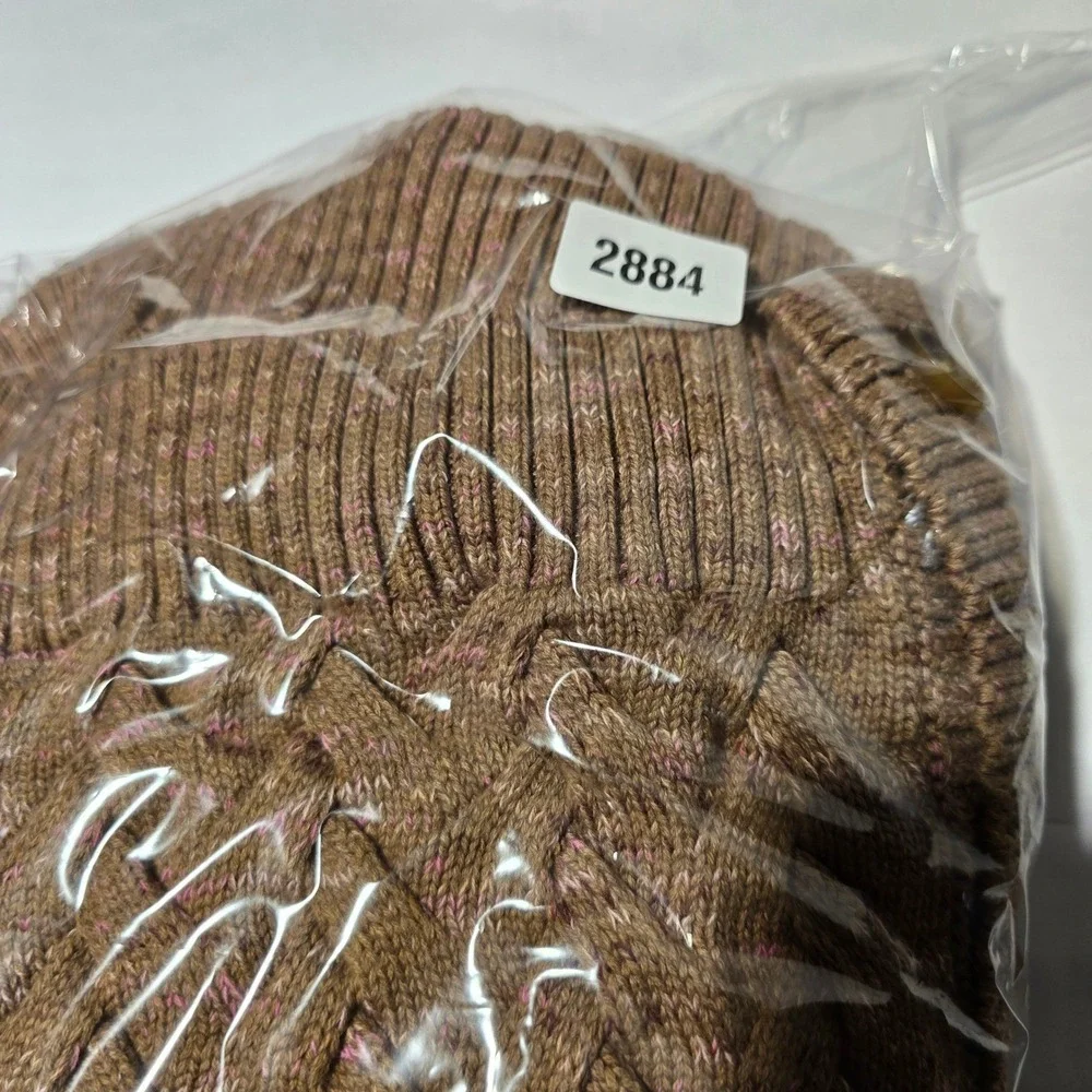 Lands End Drifter Cardigan Sweater Womens 2X Brown Cable Knit Shawl Neck Cotton